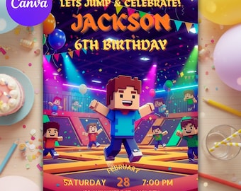 Minecraft Jump Geburtstagseinladung, Trampolin Park Party Einladungsvorlage, bearbeitbarer Kindergeburtstag Digital Download