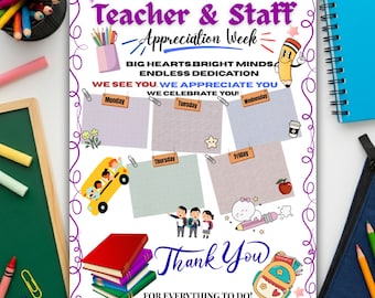 Flyer für die Woche der Lehrer- und Mitarbeiterschätzung, bearbeitbarer Schulveranstaltungsplan, PTO PTA Danke Poster, Canva Vorlage