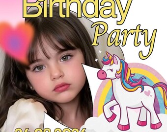 Einhorn Geburtstagseinladung Vorlage | Bearbeitbar Canva Invite | Feminine Luxus-Geburtstags-Party einladen | Sofortiger Download digitale Karte