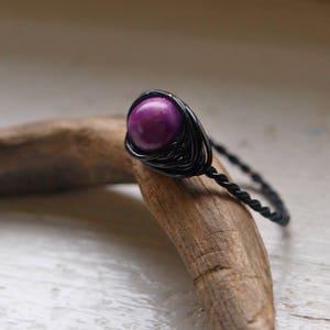 Sugalite Ring - Steampunk Stacking Ring - Black Steampunk Ring - Crystal Healing Spiritual Jewelry for Men- Size 1 2 3 4 5 6 7 8 9 10 11
