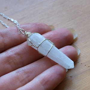 Selenite Point Necklace - Gold, Rose Gold, or Silver Wire Wrapped Necklace - Rose Gold-fill Necklace -  Selenite Crystal Jewelry Pendant
