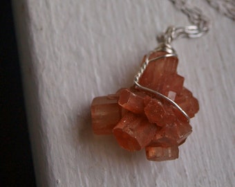 Aragonite Necklace, Aragonite Pendant, Aragonite Cluster, Aragonite Jewelry, Orange Crystal Necklace Silver, Mens Healing Crystal Necklace