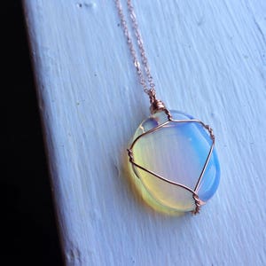 Opalite Necklace Wire Wrapped Opalite Necklace Rose Gold Opalite Necklace Rainbow Crystal Necklace Rose Gold Crystal Pendant image 1
