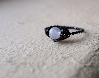 Black Rose Quartz Ring, Wire Wrapped Ring, Black Crystal Ring, Crystal Healing Spiritual Jewelry, Gothic Rings for Woman, Gothic Ring Band