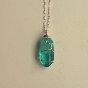 Teal Aura Quartz Ketting, Zilveren Aura Quartz Ketting, Blauwe Aura Quartz Ketting, Zilveren Kwarts Kristal, Aura Kristal Cadeau voor Haar voor Hem