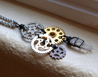 Steampunk Necklaces for Woman - Gear Jewelry - Gothic Chic Jewelry - Gear Necklace - Witch Necklace - Unique Crystal Necklace for Women