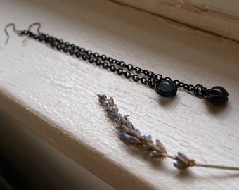 Long Gothic Earrings - Long Black Crystal Earrings - Black Gothic Steampunk Jewelry - Black Tourmaline Crystal Jewelry, Gothic Jewelry Gift