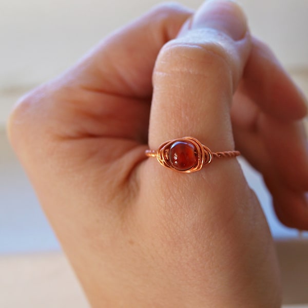 Sardonyx Wire Wrapped Ring, Any Size Ring, Copper Sardonyx Ring, Crystal Healing Spiritual Jewelry - Passion, Creativity, Crystal Band Ring