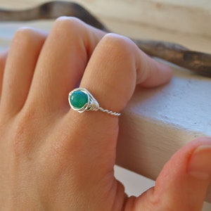 Green Fire Agate Ring Sterling Silver Healing Jewelry Crystal Healing Spiritual Jewelry Passion Crystal Creativity Crystal Band Ring Gift image 1