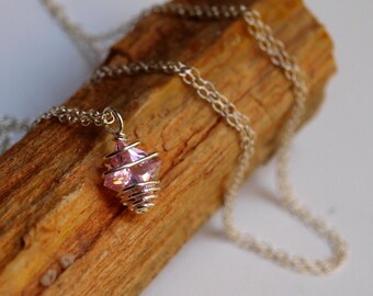 Faceted Pink Topaz Necklace Sterling Silver Wire Cage with 18 Inch Sterling Cable Chain  - Ecofriendly Mother's Christmas, Grandma Gift