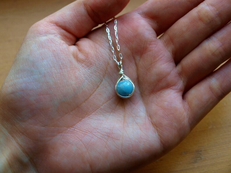 Larimar Necklace Crystal Healing Gift Larimar Sphere Necklace Gift Handmade Larimar Crystal Jewelry for Mom Bestfriend Birthday Gift for Her image 3