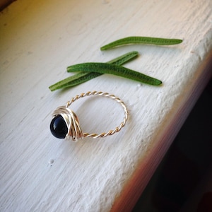 Black Tourmaline Wirewrapped Ring with Silver Copper - Any Size - Crystal Healing Spiritual Jewelry - Passion, Creativity, Crystal Band Ring