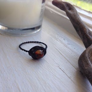 Sardonyx Wire wrapped Ring with Black Copper Any Size Crystal Healing Spiritual Jewelry Passion, Creativity, Crystal Band Ring image 2