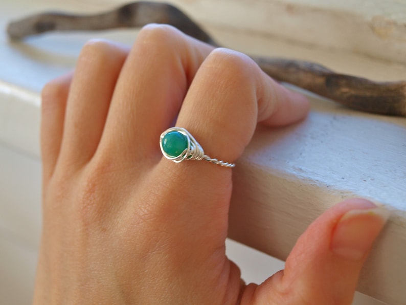 Green Fire Agate Ring Sterling Silver Healing Jewelry Crystal Healing Spiritual Jewelry Passion Crystal Creativity Crystal Band Ring Gift image 1