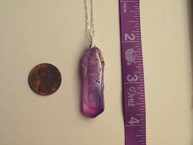 Purple Aura Quartz Necklace, Silver Aura Quartz Necklace, Aura Quartz Pendant, Silver Quartz Crystal, Aura Crystal Gift for Her for Him image 3