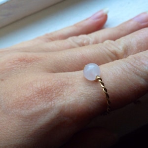Rose Quartz Crystal Ball Adjustable Ring (One Size Fits Most) - Gold Copper Wire - Fairy, Wiccan, Magical