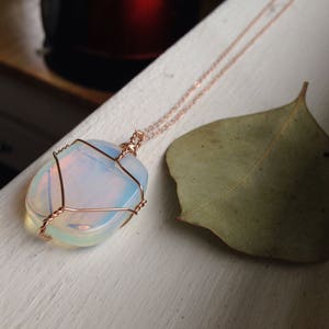 Opalite Necklace Wire Wrapped Opalite Necklace Rose Gold Opalite Necklace Rainbow Crystal Necklace Rose Gold Crystal Pendant image 3