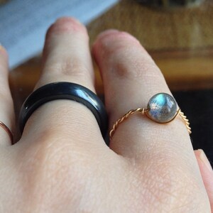 Crystal Ball Adjustable Ring (Made to Order) - Choose Labradorite, Rose Quartz, Opalite, More Stones - Gold Copper Wire