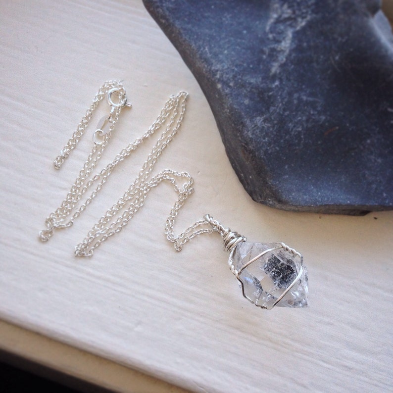 Herkimer Diamond Raw Necklace Double Terminated Quartz Crystal .925 Ecofriendly Sterling Silver Made to Order image 2