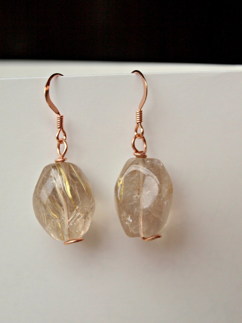 Gold Rutilated Quartz Wirewrapped Crystal Healing Earrings Etsy