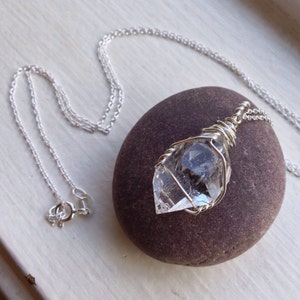 Herkimer Diamond Raw Necklace Double Terminated Quartz Crystal .925 Ecofriendly Sterling Silver Made to Order image 1