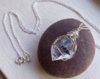 Herkimer Diamond (Raw) Necklace - Double Terminated Quartz Crystal - .925 Ecofriendly Sterling Silver - Made to Order