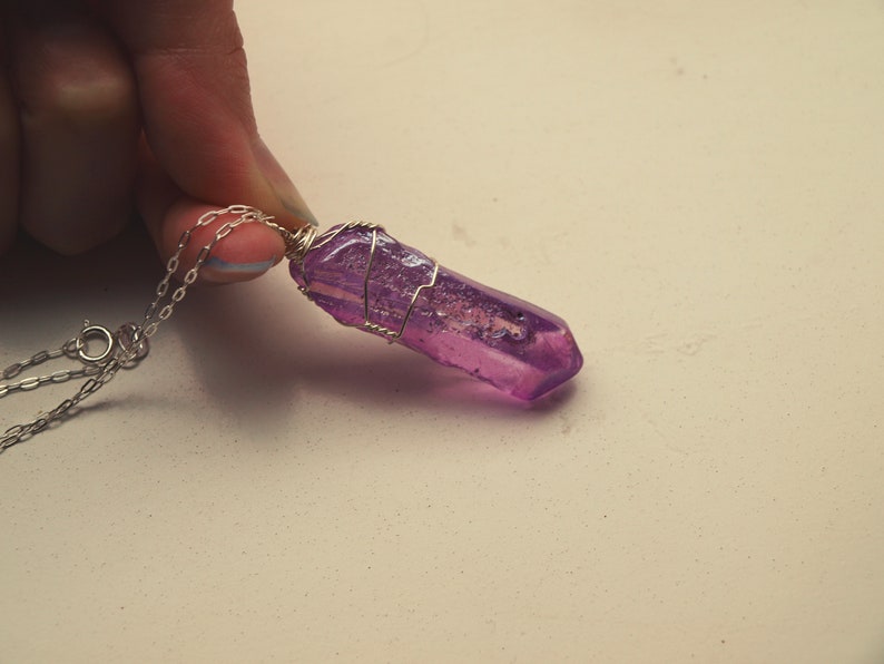 Purple Aura Quartz Necklace, Silver Aura Quartz Necklace, Aura Quartz Pendant, Silver Quartz Crystal, Aura Crystal Gift for Her for Him image 5