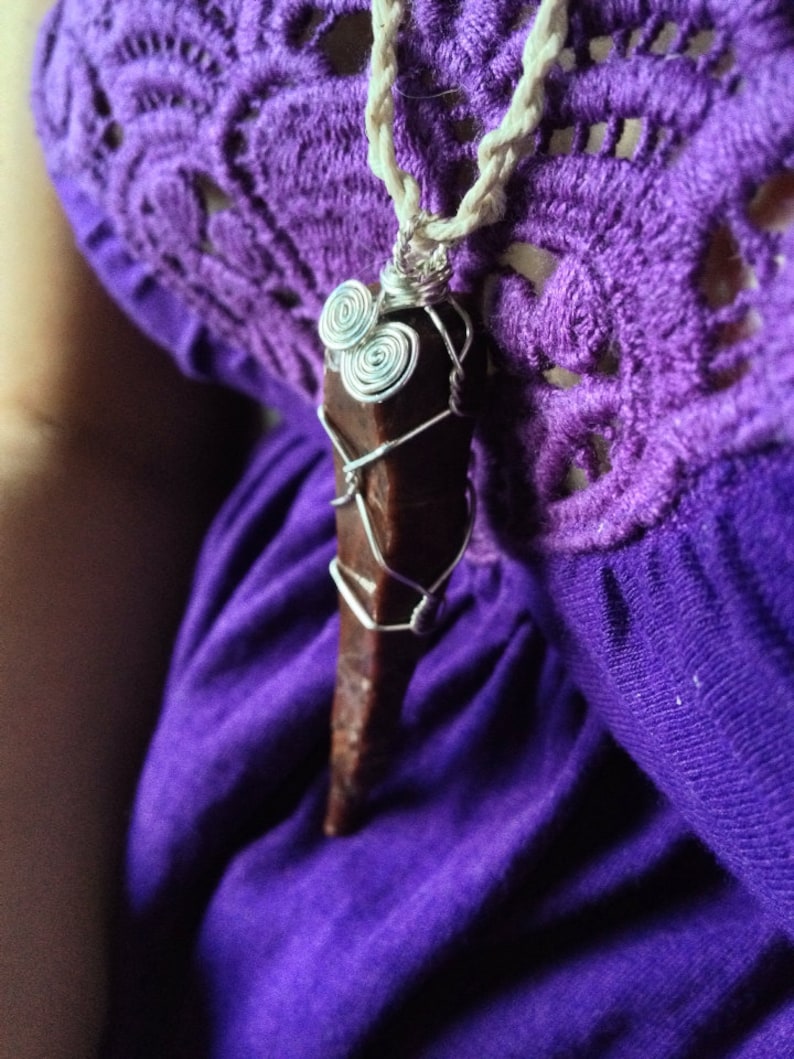 Ecofriendly Natural Hemp Fair Trade Sustainably Sourced Silver Mahongany Obsidian Raw Dulled Spear Necklace Sustainable