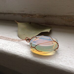 Opalite Necklace Wire Wrapped Opalite Necklace Rose Gold Opalite Necklace Rainbow Crystal Necklace Rose Gold Crystal Pendant image 4