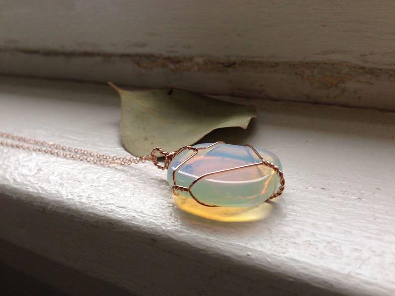 Opalite Necklace Wire Wrapped Opalite Necklace Rose Gold Opalite Necklace Rainbow Crystal Necklace Rose Gold Crystal Pendant image 4