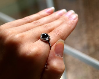 Black Tourmaline Wirewrapped Ring with Sterling Silver - Any Size - Crystal Healing Spiritual Jewelry - Passion, Creativity, Crystal Band