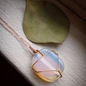 Opalite Necklace Wire Wrapped Opalite Necklace Rose Gold Opalite Necklace Rainbow Crystal Necklace Rose Gold Crystal Pendant image 2