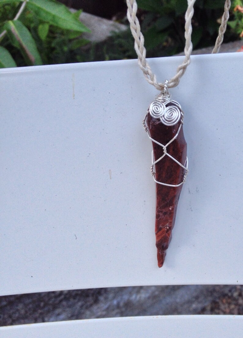 Ecofriendly Natural Hemp Fair Trade Sustainably Sourced Silver Mahongany Obsidian Raw Dulled Spear Necklace Sustainable