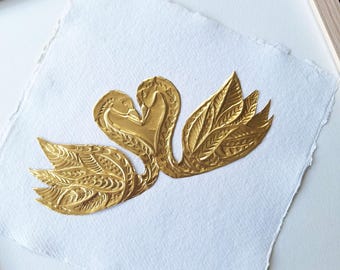Reliëf Folie Kunstwerk in houten Lijst op Handgeschept Papier | Uniek Huwelijkscadeau | trouwcadeau |  32,5cmx 32,5cm x1,7cm