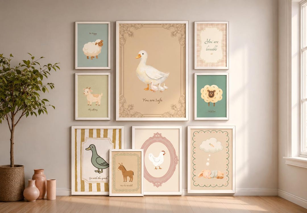 Farm Animal Nursery Wall Art Set, Neutral Scandinavian Baby Room Decor ...