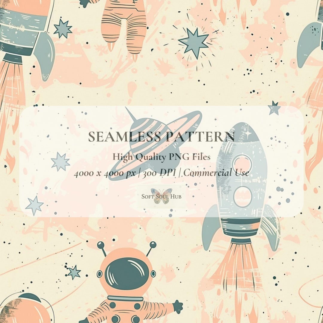 Retro Space Seamless Pattern, Cute Rockets Astronaut Planets Design ...