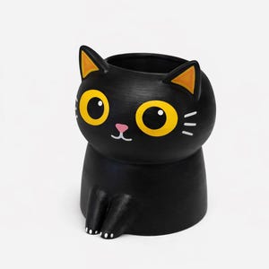 Cute Black Cat Planter Pot, Cat Pencil Holder, 3D Printed Cat Decor, Indoor Succulent Pot, Kawaii Desk Organizer Gift , Stl