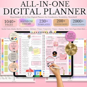 All-in-One Digital Planner 2026 2027 2028, Hyperlink Digital Planner, Daily Weekly Monthly Journal, Goodnotes Planner, Apple Google Calendar
