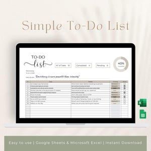 Plantilla de lista de tareas diarias para Google Sheets y Excel / Organizador de tareas sencillo / Planificador digital imprimible / Rastreador de productividad minimalista