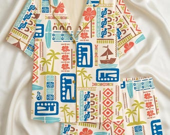Tropical Print Pjs, Hawaiian Short PJ Set, Beach Vibe Sleepwear, Colorful Loungewear Set, Cruise Vacation Outfit, Comfy Nightwear Women