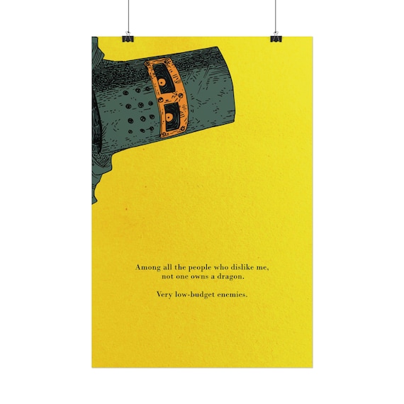 Medieval Helmet Quote Rolled Poster | Illustrated Yellow Art Print