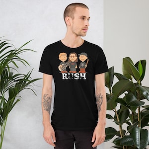 Rush Band Cartoon T-Shirt | Retro Rock Graphic Shirt | Geddy Lee Alex Lifeson Neil Peart Vintage Style Shirt | Unisex Gift shirt