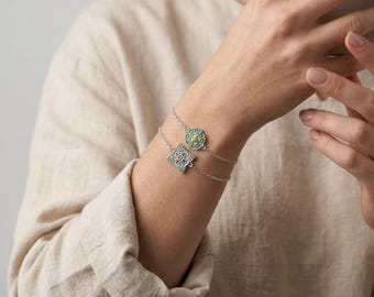 Sterling Silver Bracelet Enamel Flower 999 Fine Charm Custom Length Stackable Layering Floral Jewelry