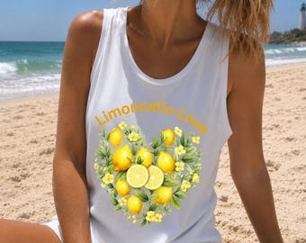 Koszulka Limoncello Love | Koszulka z włoskim motywem cytryny | Letnia koszulka z Wybrzeża Amalfi | Koszulka z grafiką cytrusową | Top wakacyjny La Dolce Vita