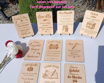 Panneau mariage avec support candy bar, photobooth, livre d'or, gobelets, urne, Polaroid...