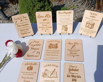 Panneau mariage avec support candy bar, photobooth, livre d'or, gobelets, urne, Polaroid...