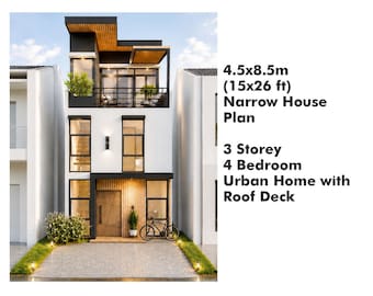 Narrow Urban House Plan | 4.5x8.5m, 3 Storey, 4 Bedroom, Roof Deck