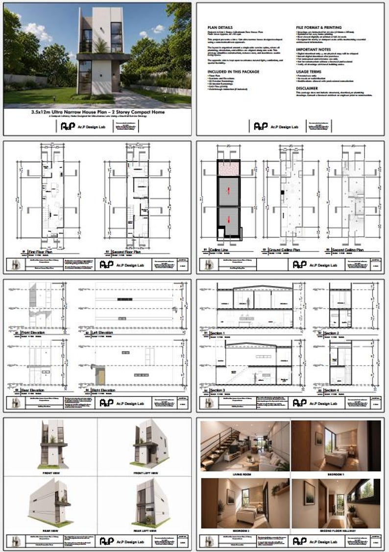 Autocad Report.pdf Ultra Narrow House Plan – 3.5x12m Compact 2 Storey Small Lot Design ...