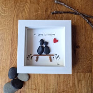 Regalo personalizzato per l'anniversario di matrimonio di rubino / 40 anni di matrimonio / Quadro con sassi / Foto di coppia fatta a mano / Ricordo