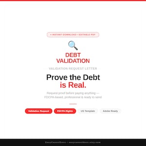 Debt Validation Letter PDF US Editable Fillable Request Proof of Debt Template Instant Download